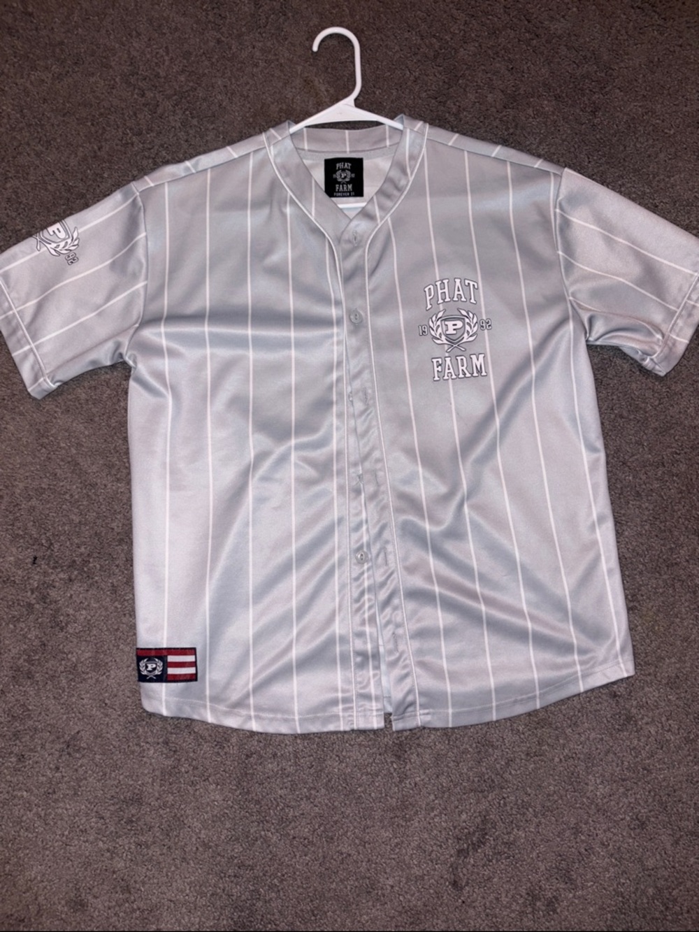 Phat Farm Silver Gray Pinstripe Baseball Jersey